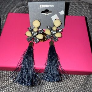 Express Cream and Navy Tassel Earrings